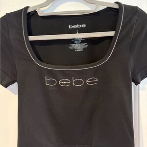 Bebe Black Short Sleeve Tee with Rhinestone Logo